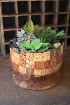 Metal Compote w/Repurposed Print Block Overlay