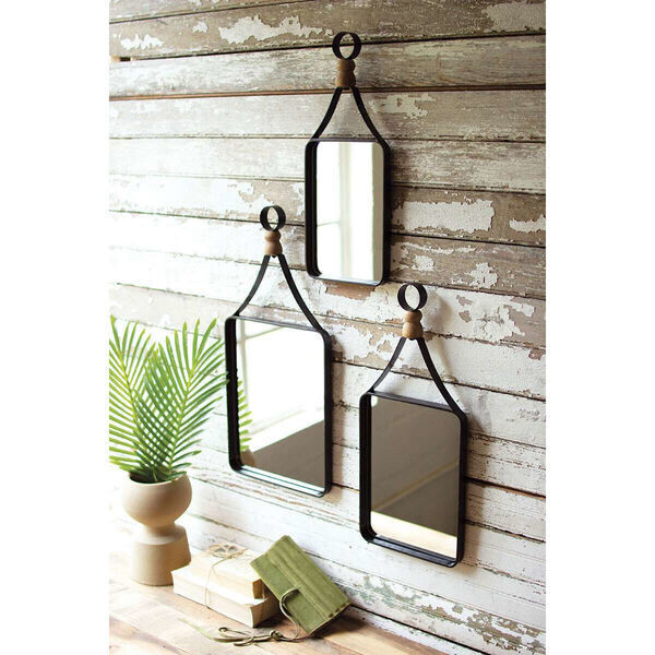 Metal Framed Mirror w/Wood Ball Detail Med