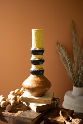 Painted Paper Mache Vase - Brown Base Painted Paper Mache Vase - Brown Base