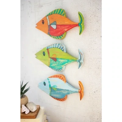 Painted Wooden Fish Wall Hanging - Orange