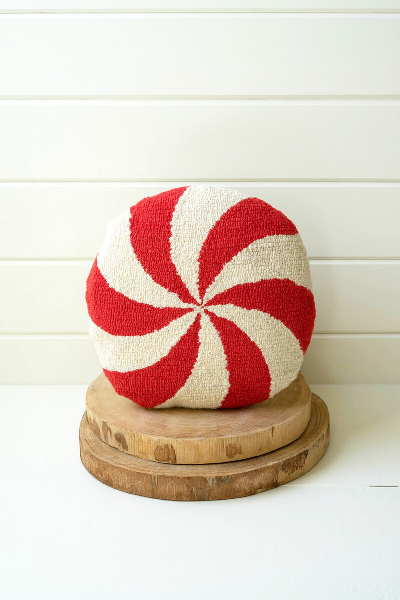 Peppermint Hand-Hooked Pillow