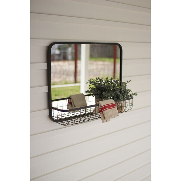 Rectangle Mirror w/Wire Basket Shelf