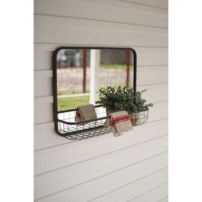 Rectangle Mirror w/Wire Basket Shelf