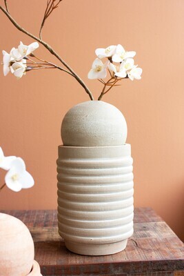 Ribbed Clay Vase w/Bud Vase Sphere Lg