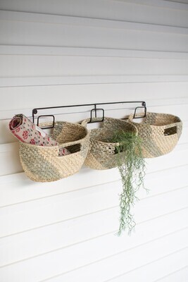 S/3 Hanging Woven Seagrass Baskets on Metal Frame