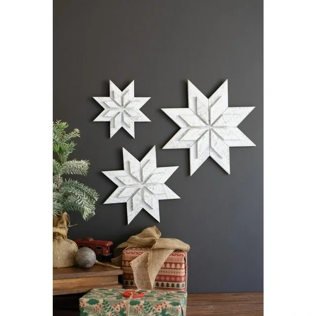 S/3 Recycled Wooden Nordic Snowflakes