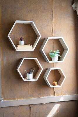 S/4 Recycled Wood Hexagon Wall Shelves - Whitewash