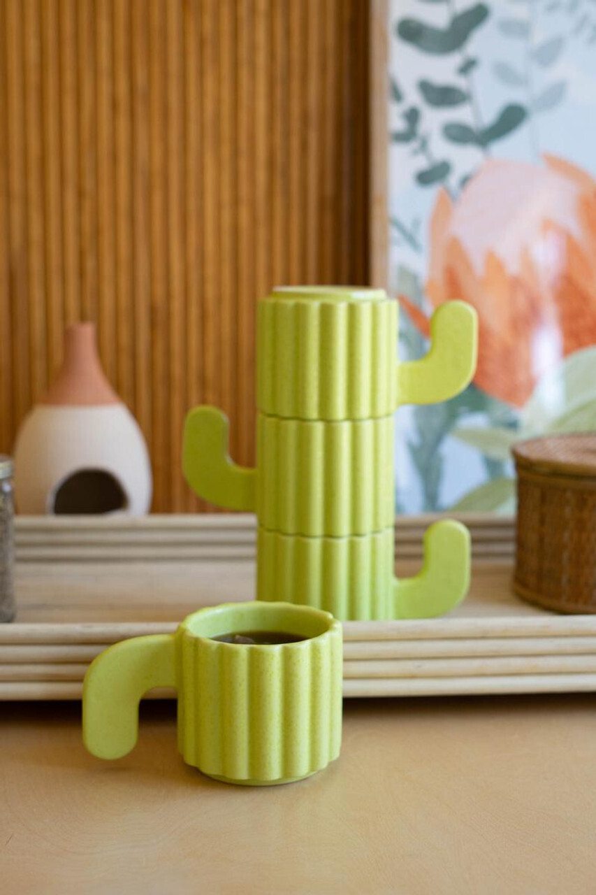 S/4 Stacking Ceramic Mugs - Cacti