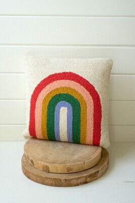 Square Rainbow Hand-Hooked Pillow