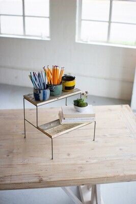 Two Tiered Recycled Wood &amp; Metal Display Stand