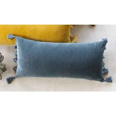 Velvet Lumbar Pillow - Steel Blue