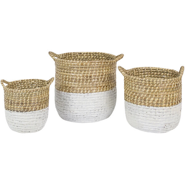 White Dipped Seagrass Hamper w/Handles Lg