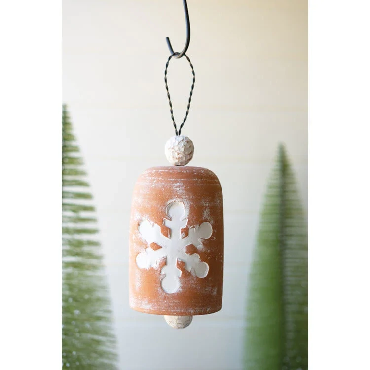 White-Wash Clay Snowflake Bell White-Wash Clay Snowflake Bell