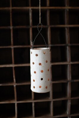 White-Wash Hanging Clay Lantern