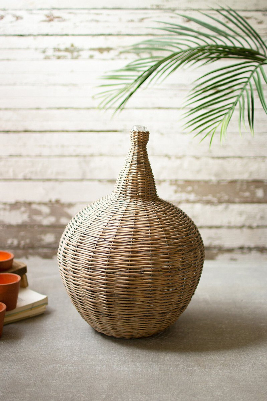 Wicker Vessel w/Glass Neck