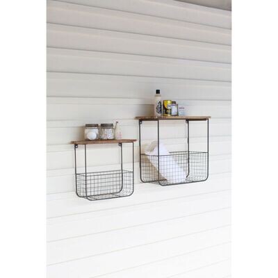 Wire Basket Shelf w/Recycled Wood Top Lg