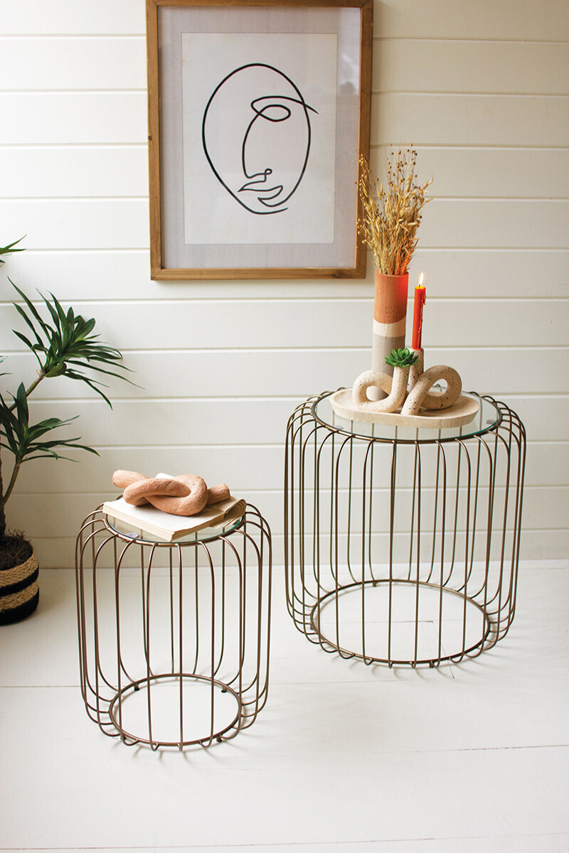 Wire Table w/Glass Top Sm