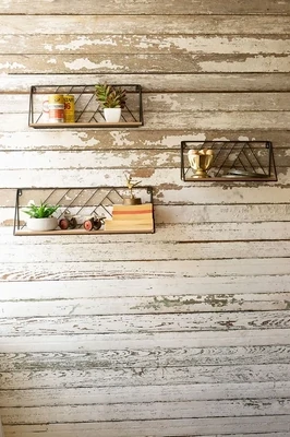Wood &amp; Metal Detail Wall Shelf Med