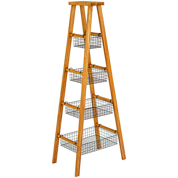 Wooden Ladder w/Wire Baskets Display