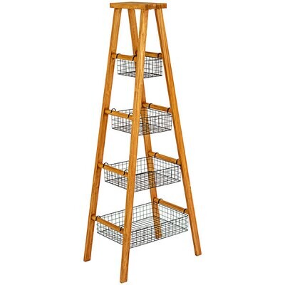 Wooden Ladder w/Wire Baskets Display