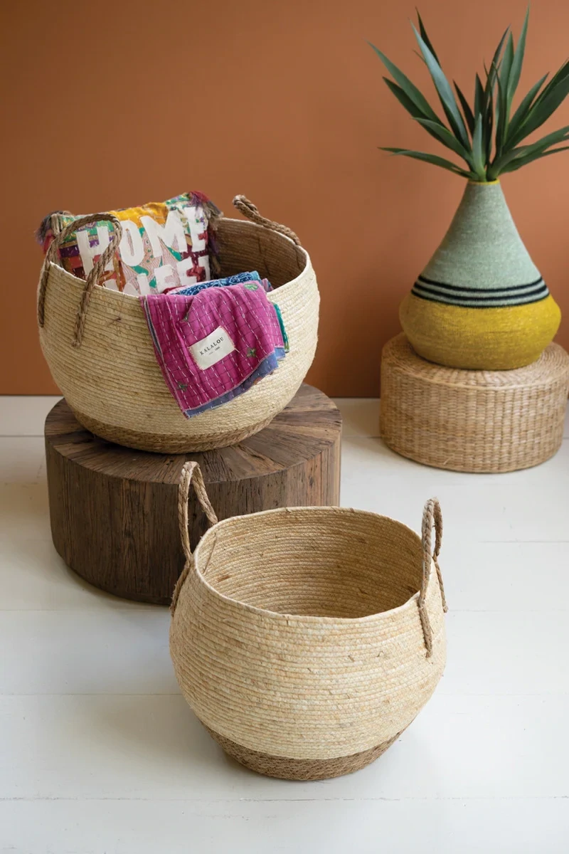 Woven Rope Basket w/Handles Sm