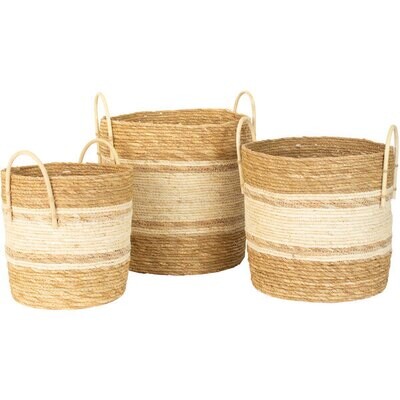 Woven Rush Basket w/Wooden Frame Med
