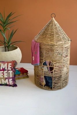 Woven Seagrass House Basket w/Lid