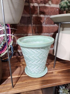 Green Wash Clay French Pot With Saucer
