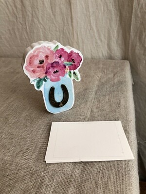 Wood Flower Vase Note Holder - Horseshoe