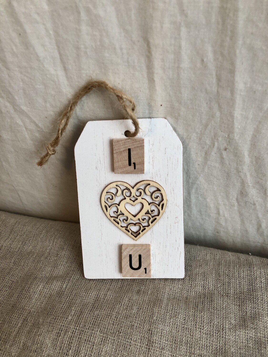 I &quot;Heart&quot; U Wood Plaque 2.5&quot; x 4&quot;T
