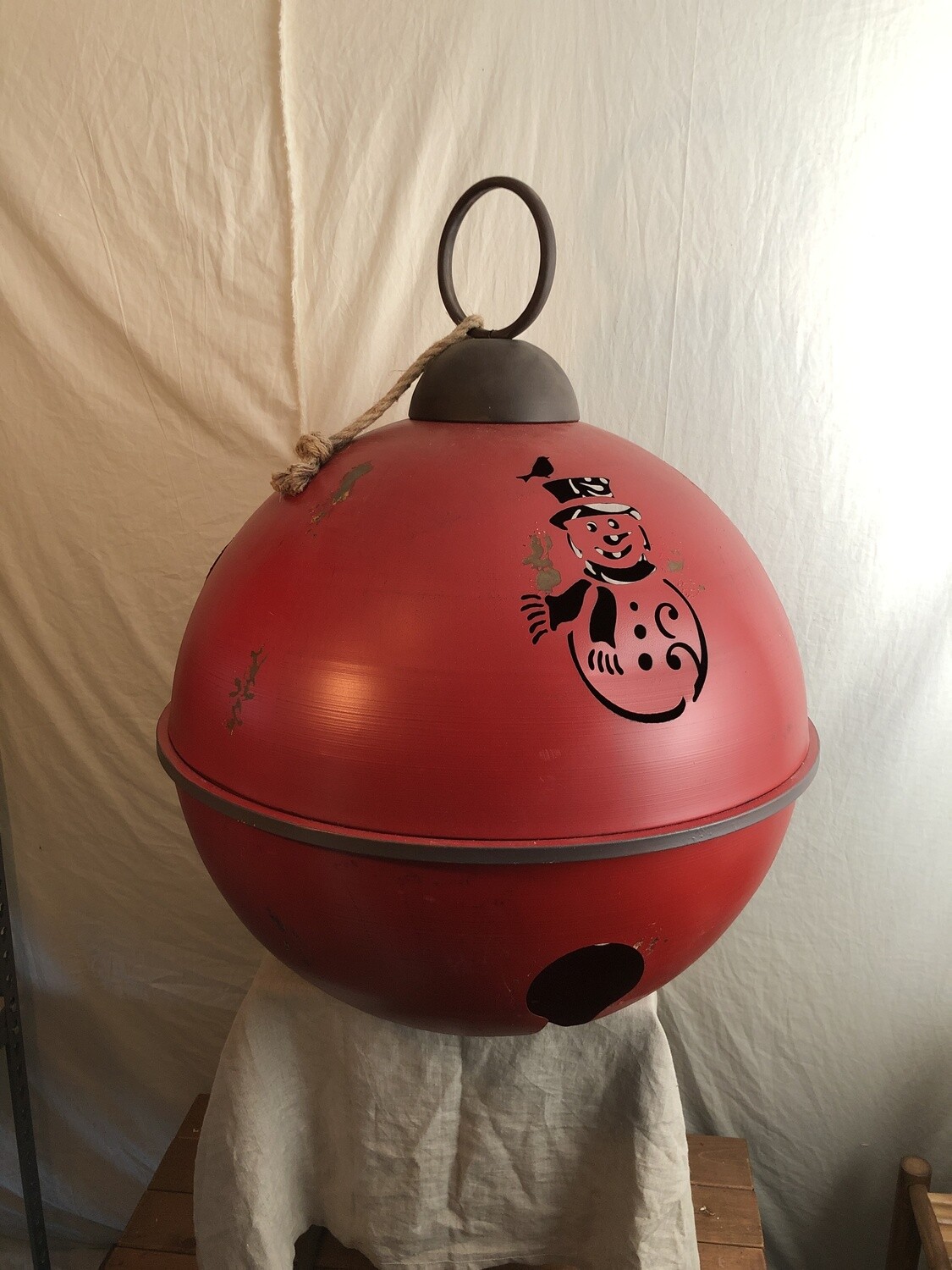 Metal Snowman Round Bell Red