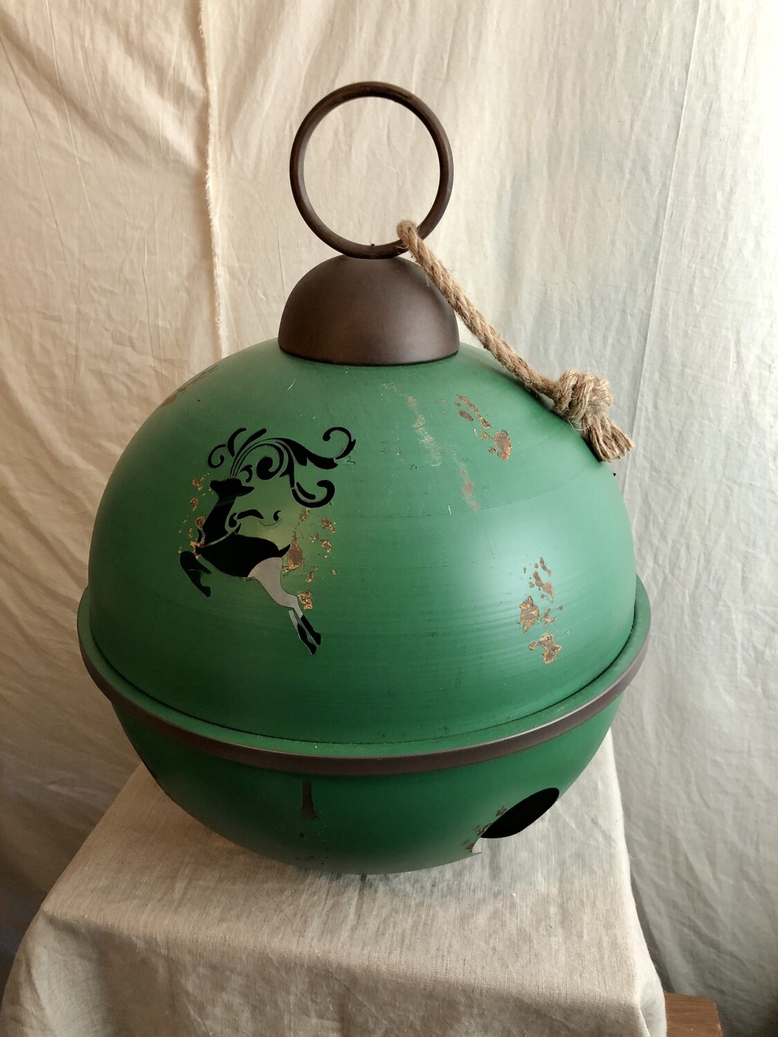 Metal Reindeer Round Bell Green Metal Reindeer Round Bell Green