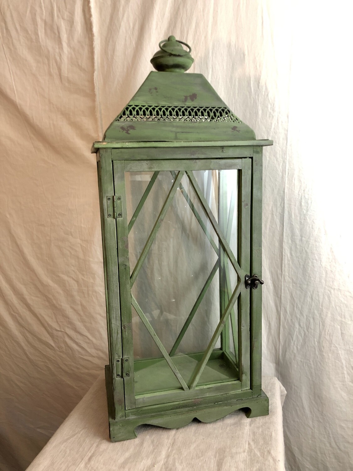 Wood/Metal Lantern Green Lg