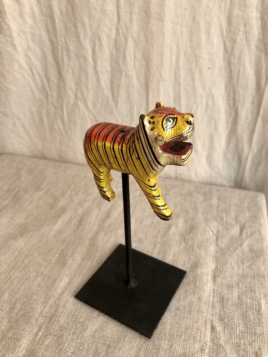 Painted Wooden Animals on Metal Stand - Tiger