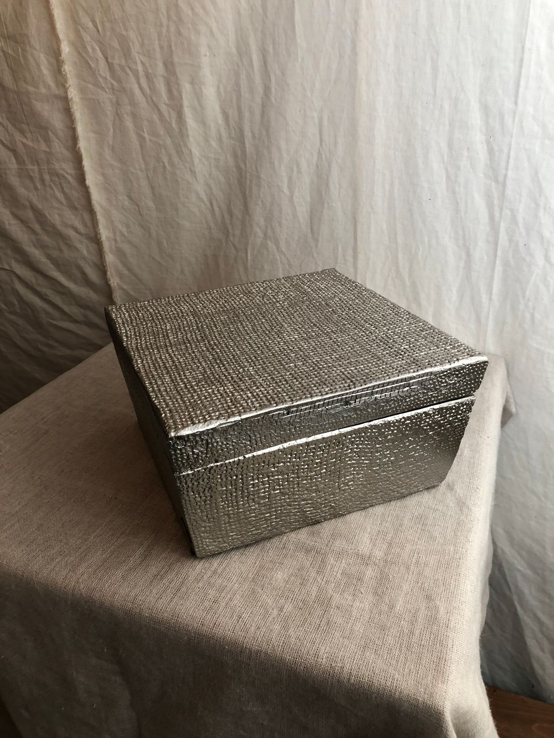 Square Linen Textured Box - Silver Square Linen Textured Box - Silver