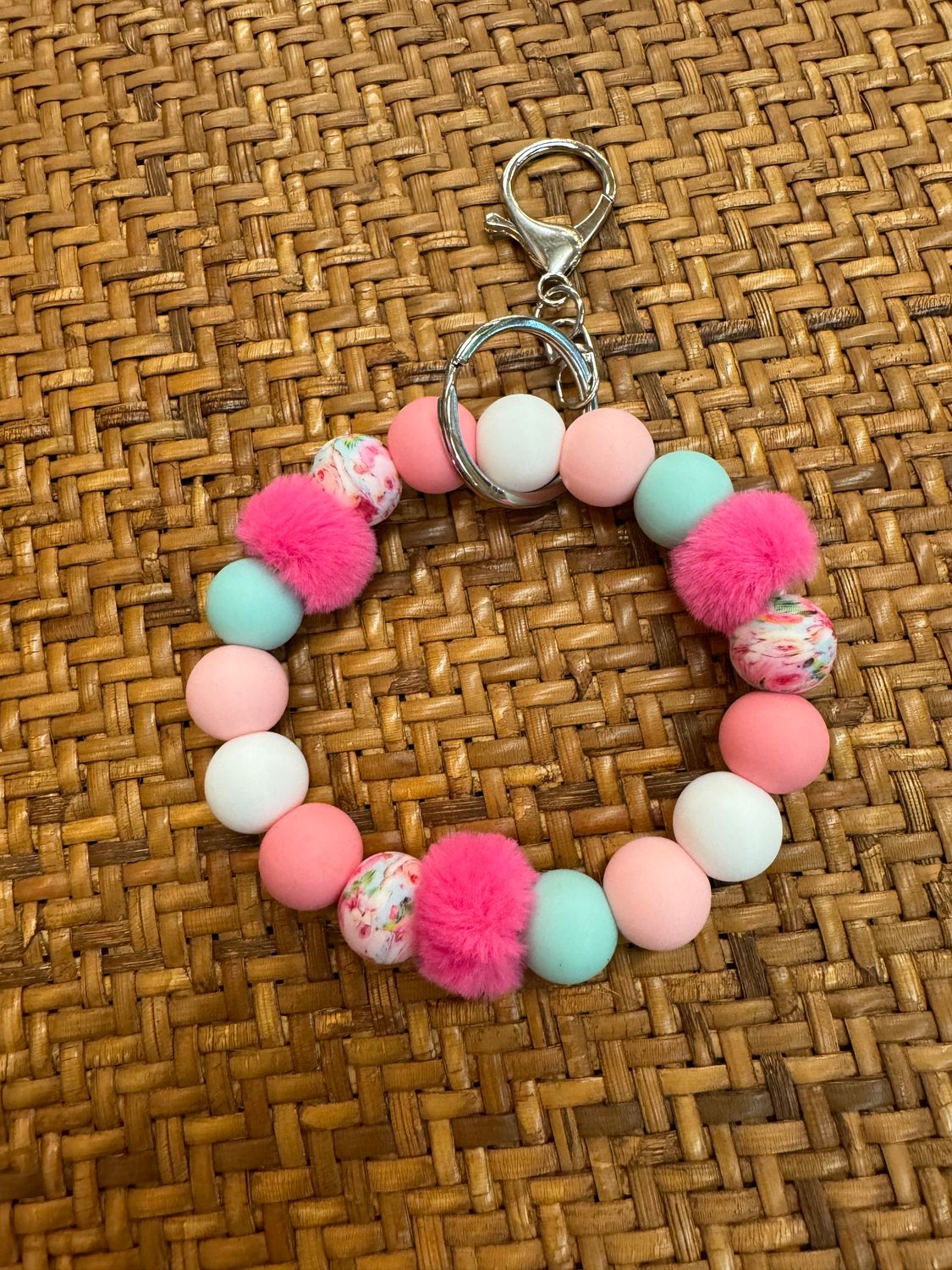 Beaded Wristlet - Fuzzy Hot Pink