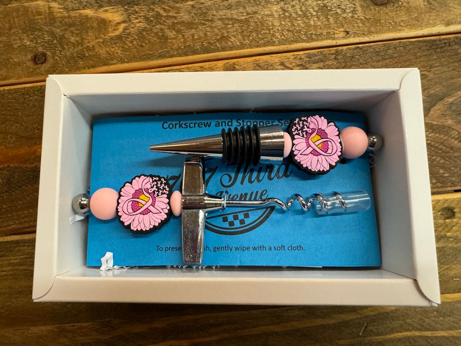 Set/2 Corkscrew/Wine Stopper - Breast Cancer