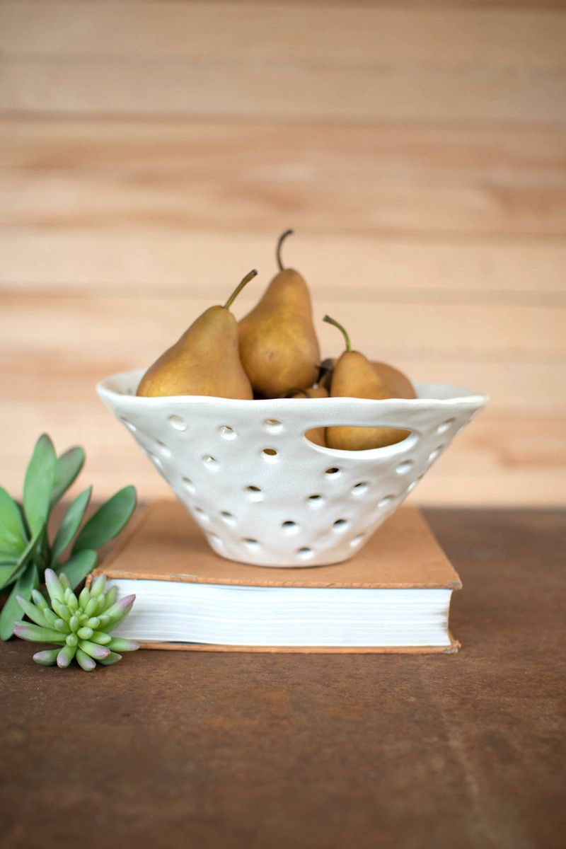 White Ceramic Berry Bowl w/Handles