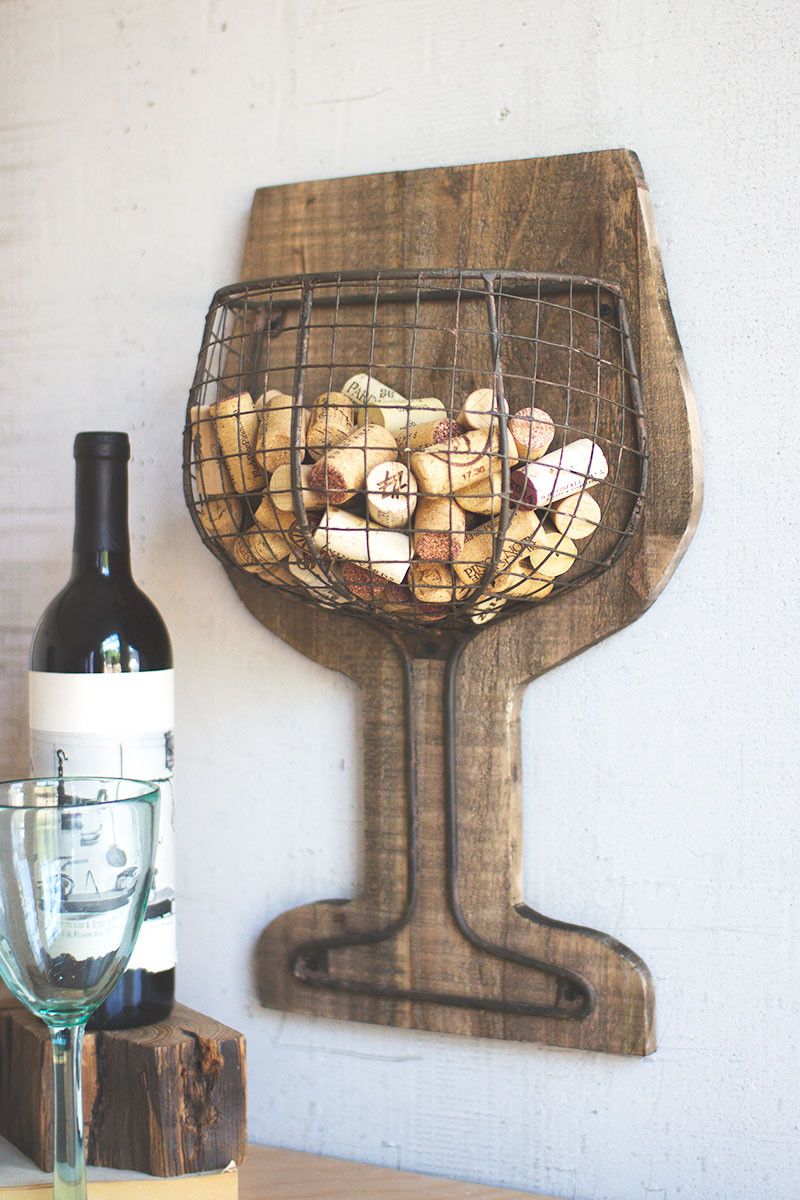 Wood &amp; Wire Wall Wine Cork Holder