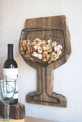 Wood &amp; Wire Wall Wine Cork Holder