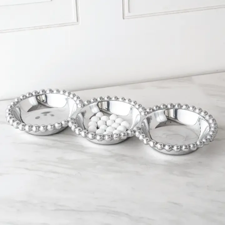 Gilded Beaded Tray - Silver Gilded Beaded Tray - Silver