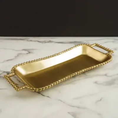 Gold Beaded Rect Tray 18&quot;