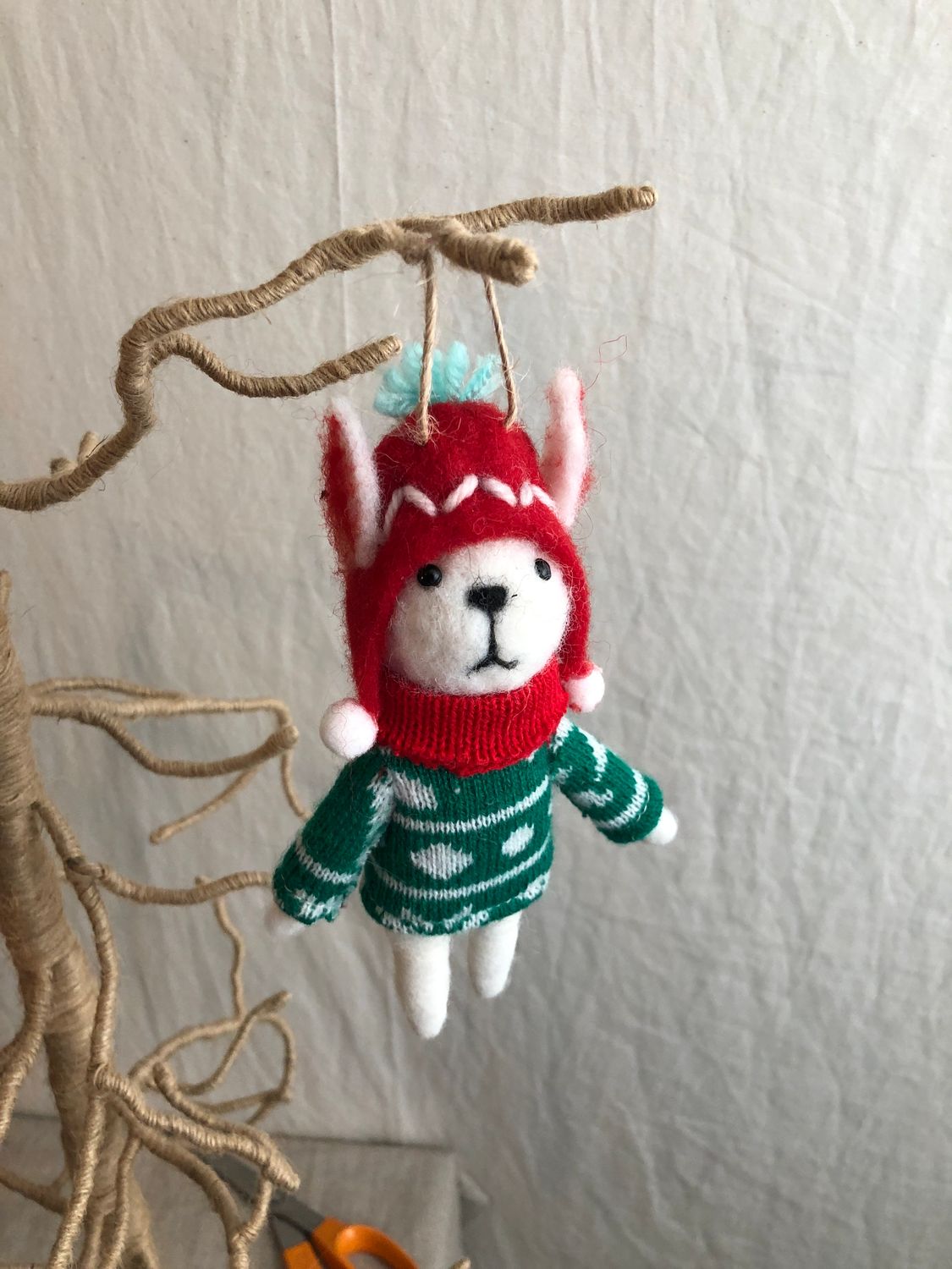 Felt Bunny w/Red Toboggan Ornament