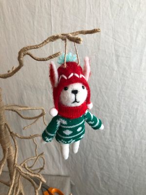 Felt Bunny w/Red Toboggan Ornament