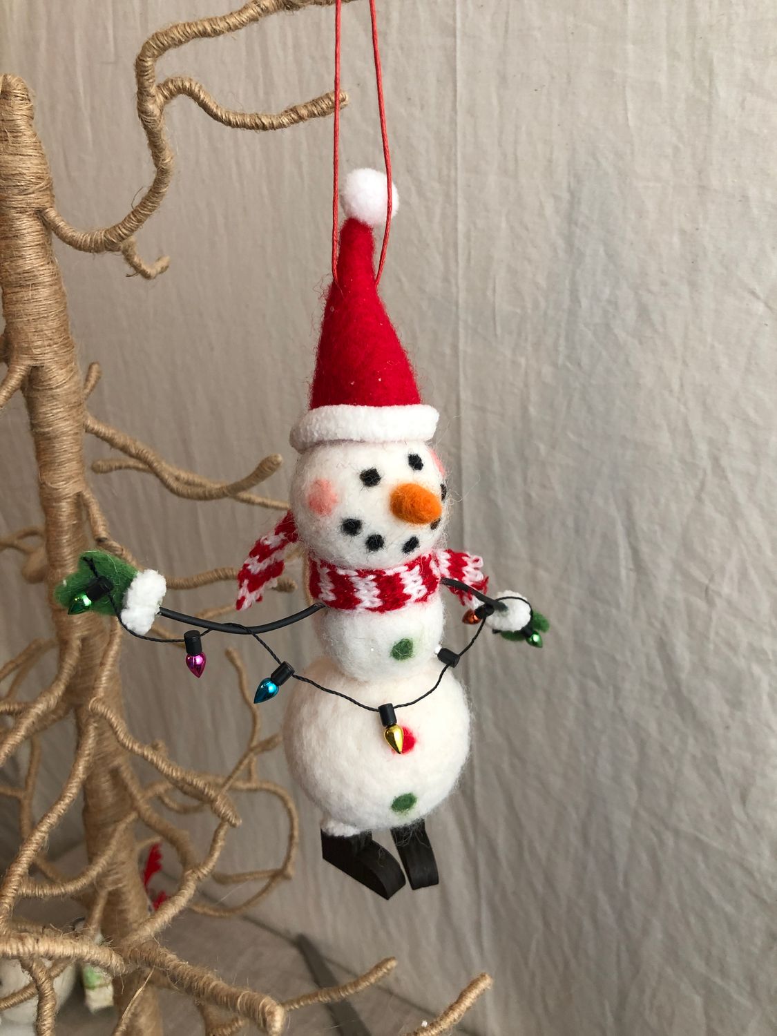 Felt 3 Tiered Snowman w/Black Shoes Ornament