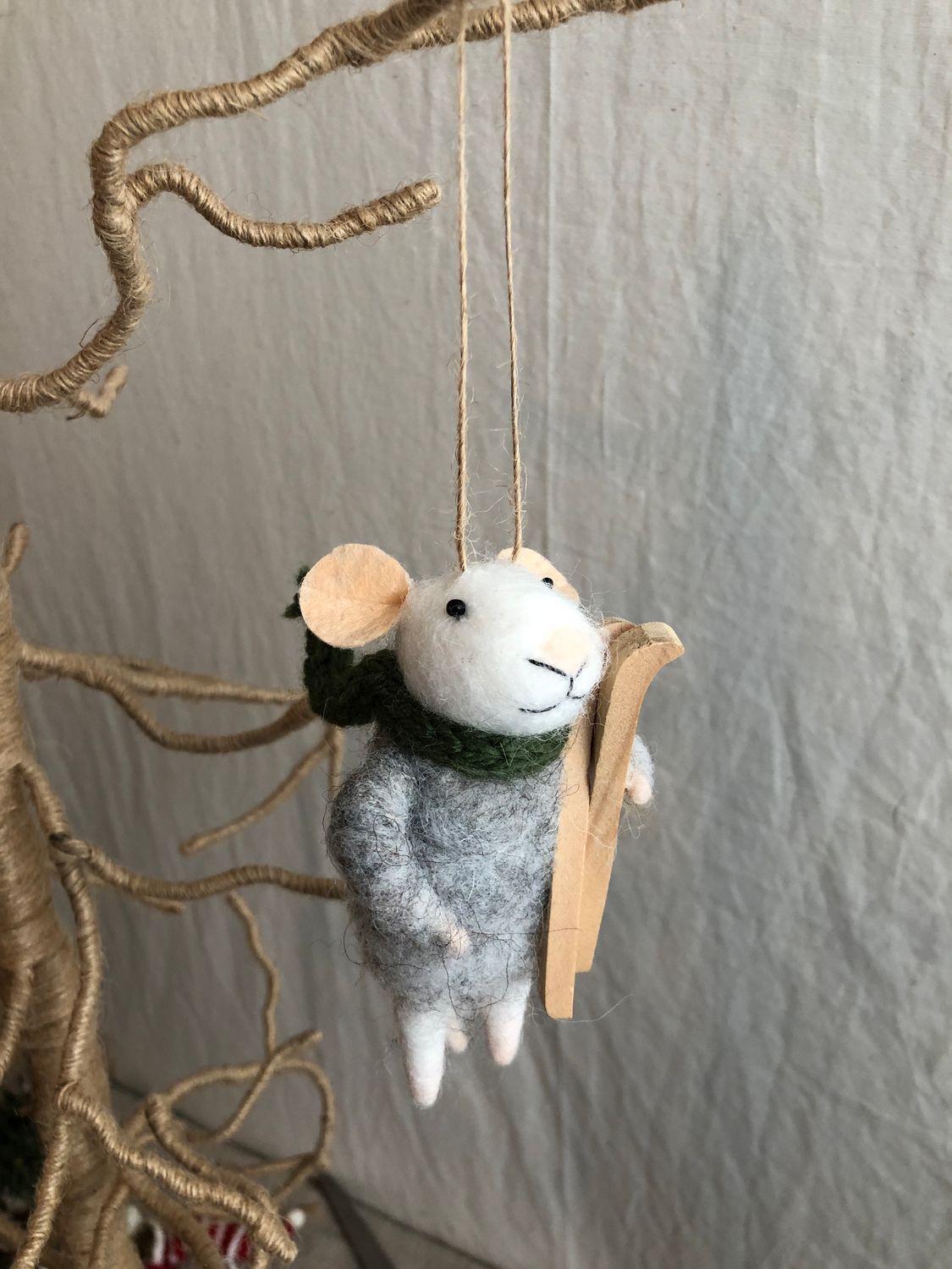 Felt Mouse with Skis Ornament