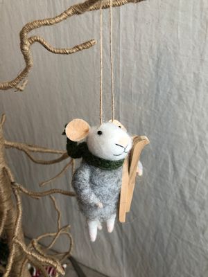 Felt Mouse with Skis Ornament