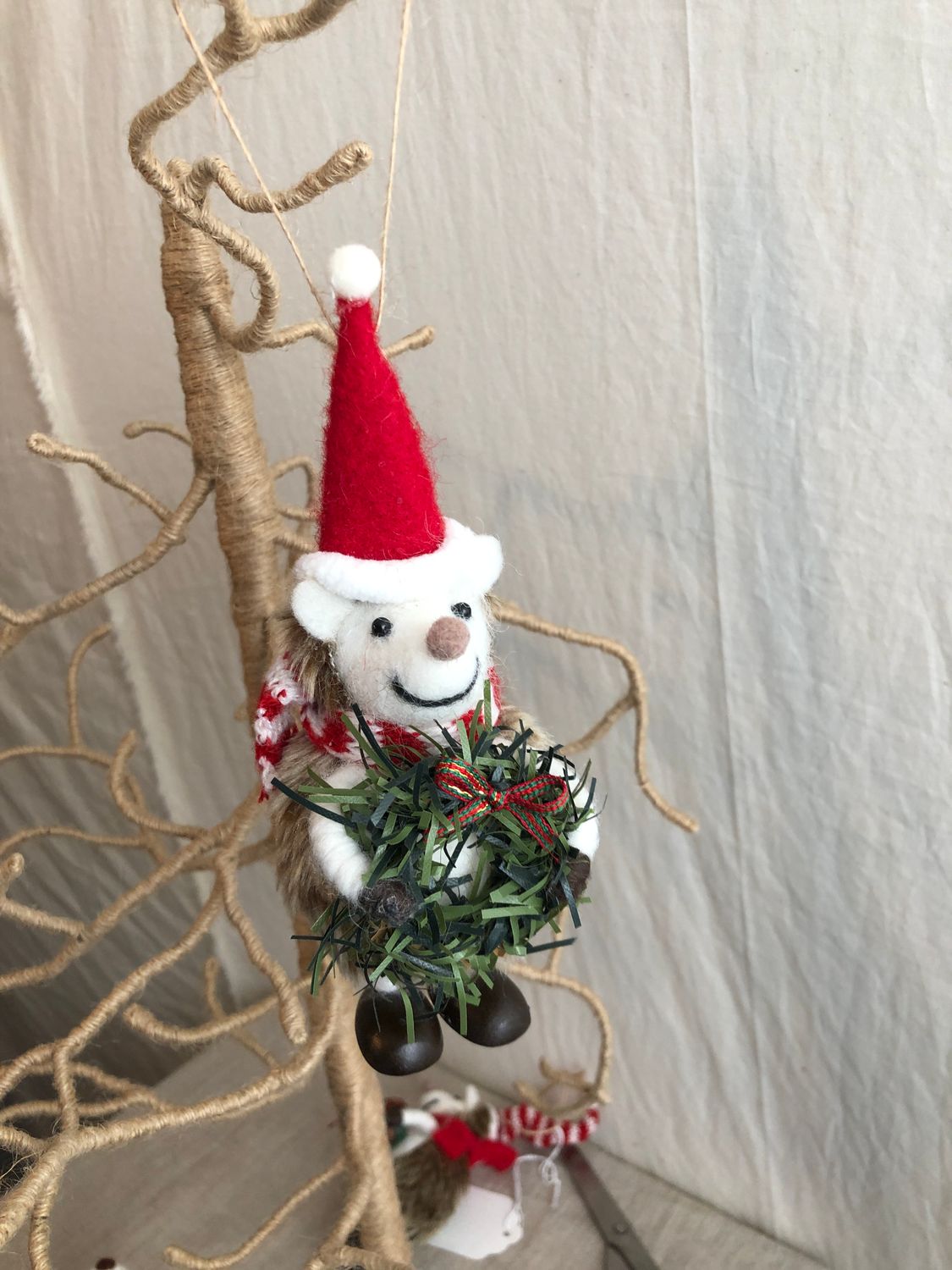 Felt Hedgehog with Wreath Ornament