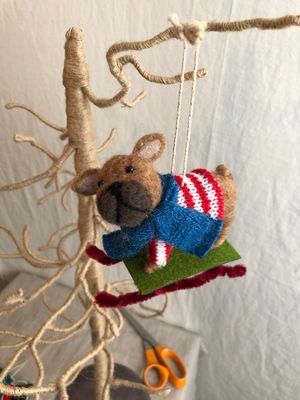 Felt Dog on Sled Ornament - Brown