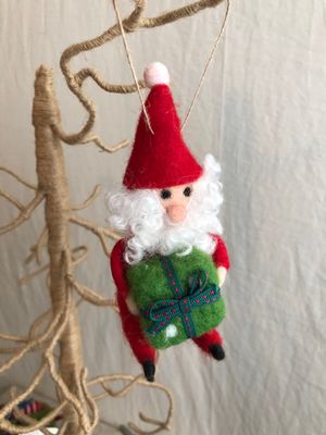 Felt Santa Holding Present Ornament - Square